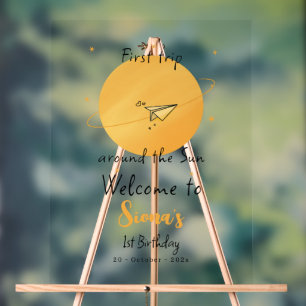 First Trip Around The Sun Paper Airplane Birthday Acrylic Sign