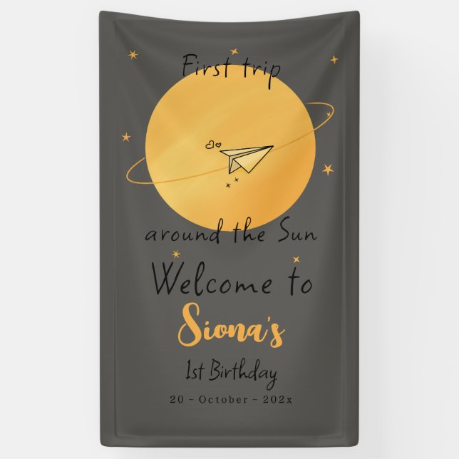 First Trip Around The Sun Paper Airplane Birthday Banner (Vertical)