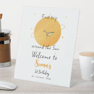 First Trip Around The Sun Paper Airplane Birthday Pedestal Sign