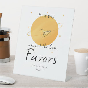 First Trip Around The Sun Paper Airplane Favors Pedestal Sign
