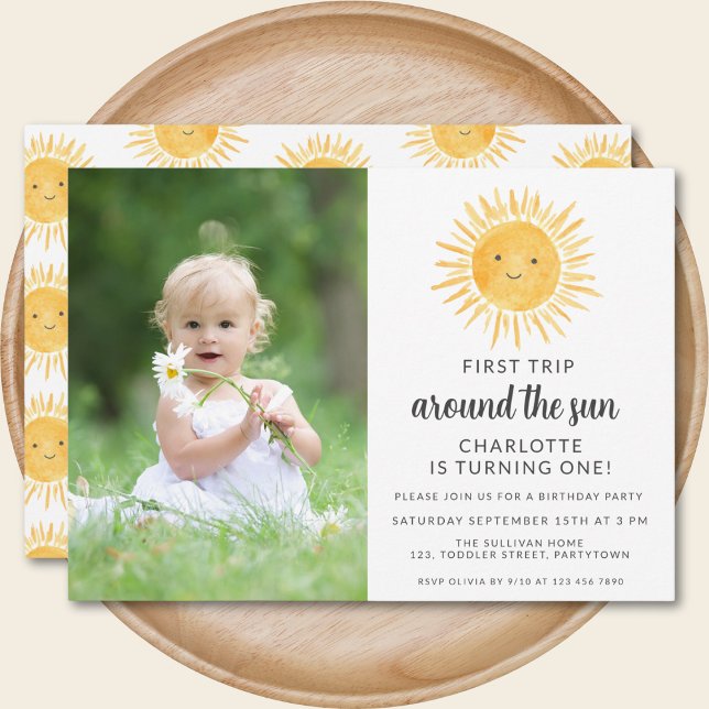First Trip Around The Sun Photo Birthday Party  Invitation (Creator Uploaded)