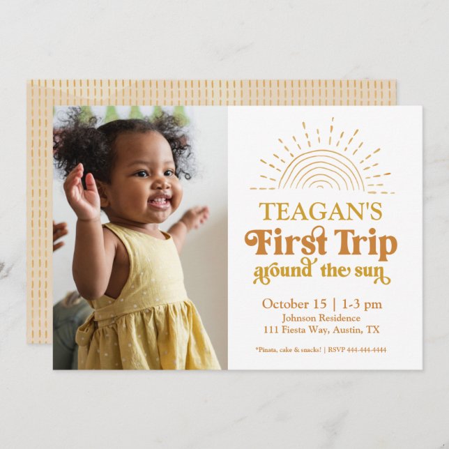 First Trip Around The Sun Photo First Birthday Invitation (Front/Back)