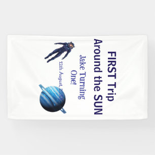 First trip around the sun planet astronaut birthda banner