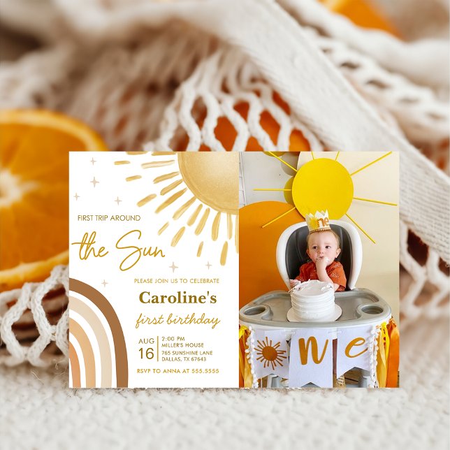 First Trip Around The Sun Rainbow Birthday Photo Invitation (Creator Uploaded)