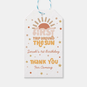First Trip Around The Sun Retro Groovy Birthday Gift Tags