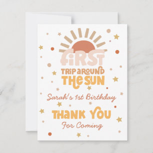 First Trip Around The Sun Retro Groovy Birthday Thank You Card