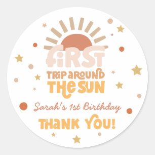 First Trip Around The Sun Retro Groovy Thank You Classic Round Sticker