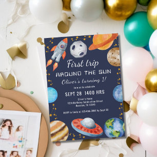 First Trip Around The Sun Space 1st Birthday Party Invitation