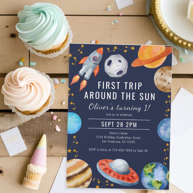 First Trip Around The Sun Space 1st Birthday Party Invitation (Creator Uploaded)