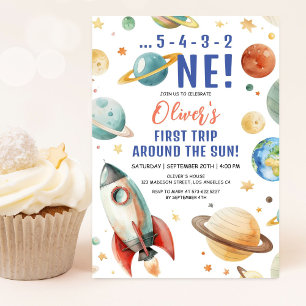 First Trip Around the Sun Space 1st Birthday Party Invitation