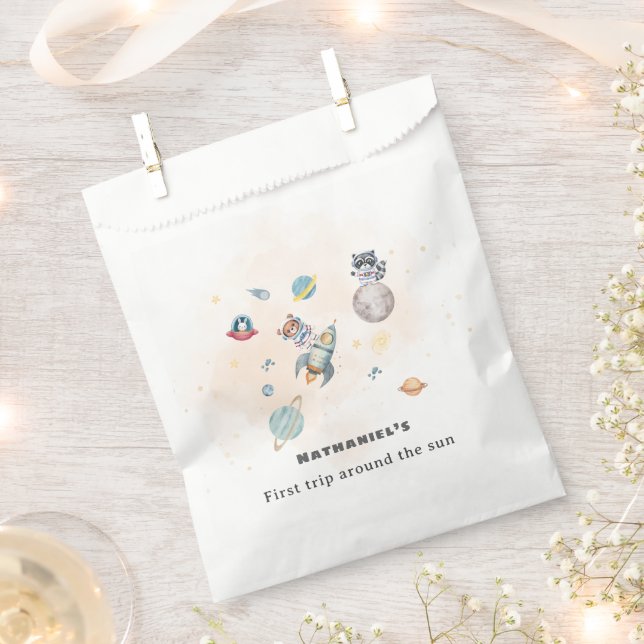 First Trip Around the Sun space animals Birthday  Favour Bag (Clipped)
