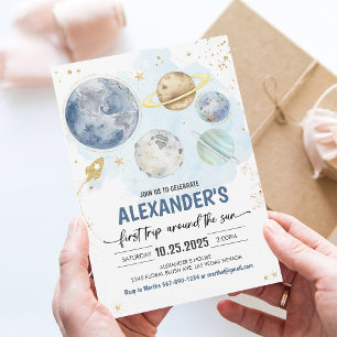 First Trip Around the Sun Space Birthday Invite