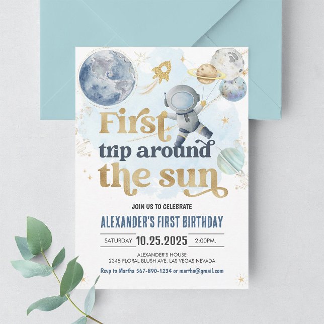 First Trip Around the Sun Space Birthday Invite (Creator Uploaded)