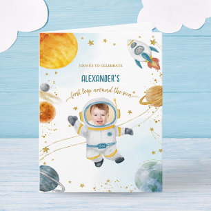 First Trip Around the Sun Space Birthday Photo Invitation