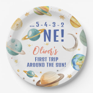 First Trip Around The Sun Space Boy 1st Birthday Paper Plate