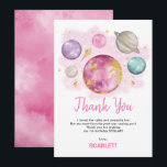 First Trip Around The Sun Space Girls Birthday Thank You Card<br><div class="desc">Thank your guests with this magical outer space themed thank you card. Featuring imaginary planets,  moon and stars in pink,  purple,  navy and gold colorway.</div>