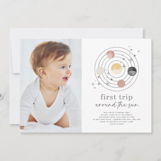 First Trip Around The Sun Space Photo Invite (Front)