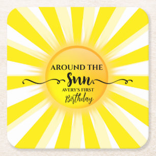 First Trip around the Sun Summer Birthday Party Square Paper Coaster