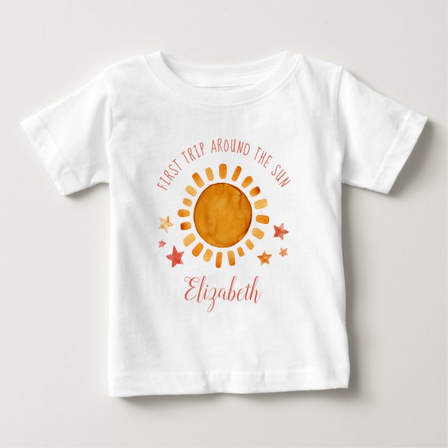  First Trip Around The Sun- Sunshine 1st Birthday Baby T-Shirt (Front)