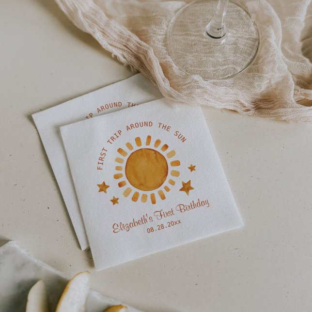  First Trip Around The Sun- Sunshine 1st Birthday  Napkin (Creator Uploaded)