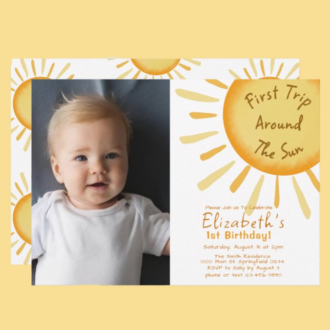 First Trip Around The Sun Sunshine First Birthday Invitation (Creator Uploaded)