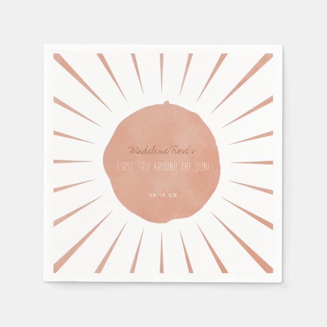 First Trip Around The Sun | Terracotta Sunshine  Napkin (Front)