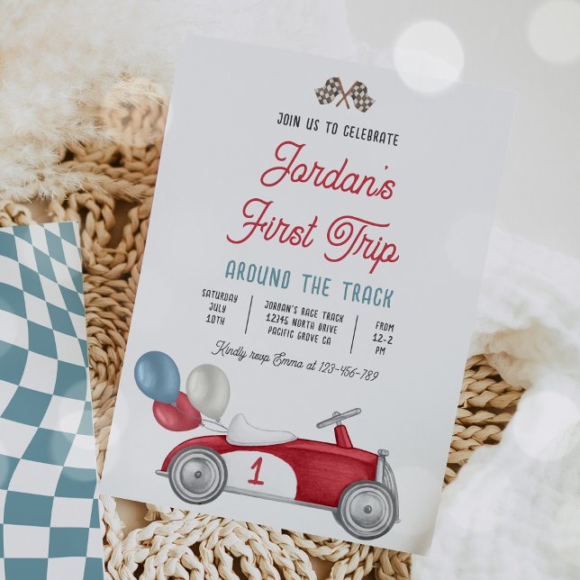 First Trip Around The Track Race Car 1st Birthday  Invitation (Creator Uploaded)