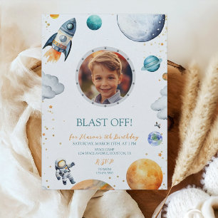First Trip Astronaut Rocket Photo Birthday Invitation