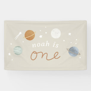 ‘First Trip’ Beige Space Theme 1st Birthday Banner