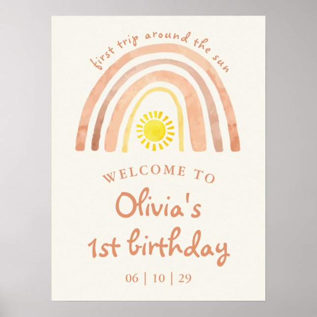 First Trip Sun Rainbow 1st Birthday Welcome Sign (Front)