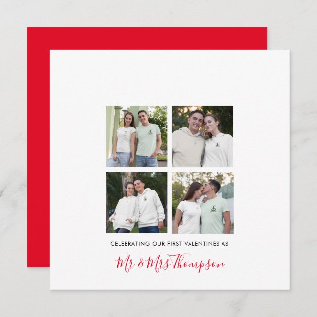 First Valentine as Mr and Mrs 4 photo collage Holiday Card (Front/Back)