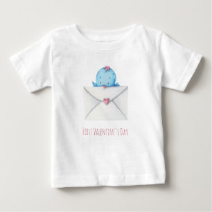 First Valentine's Day Baby Blue Bird with Letter Baby T-Shirt