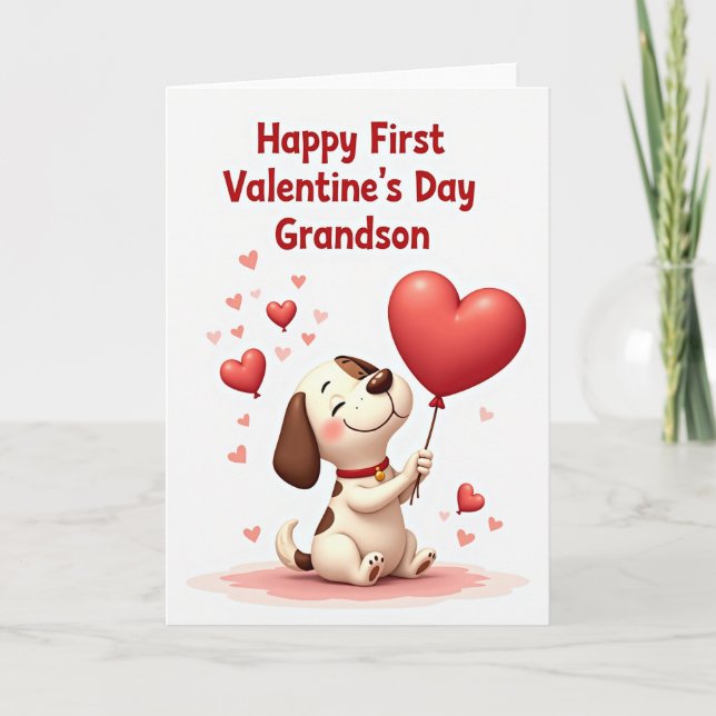 First Valentines Day Grandson Puppy Card (Front)