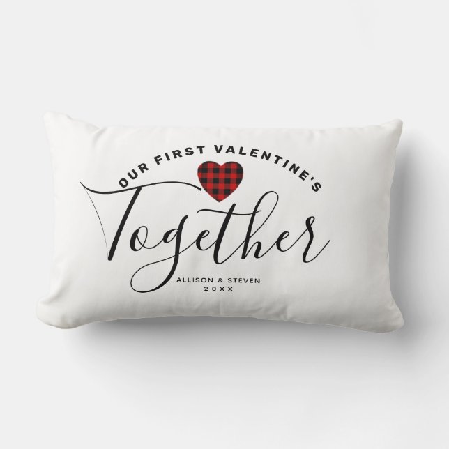 First Valentines Day Heart Couples Personalised Lumbar Cushion (Front)