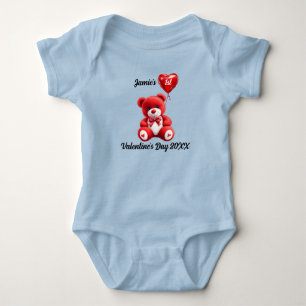 First Valentine's Day Personalised Teddy Bear Baby Bodysuit