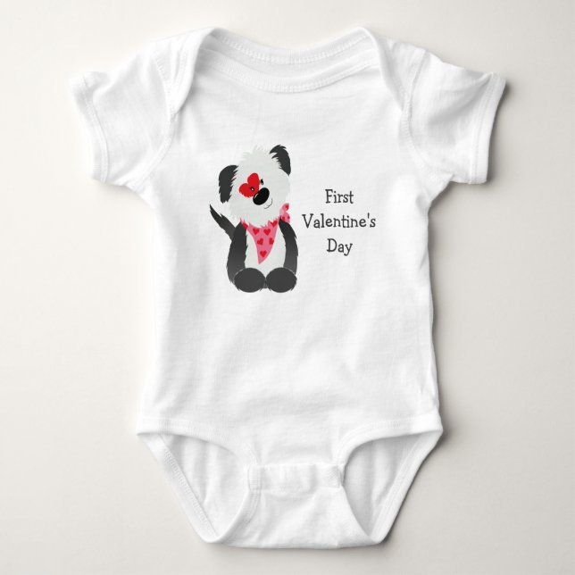 First Valentines Day Puppy Hearts Baby Bodysuit (Front)