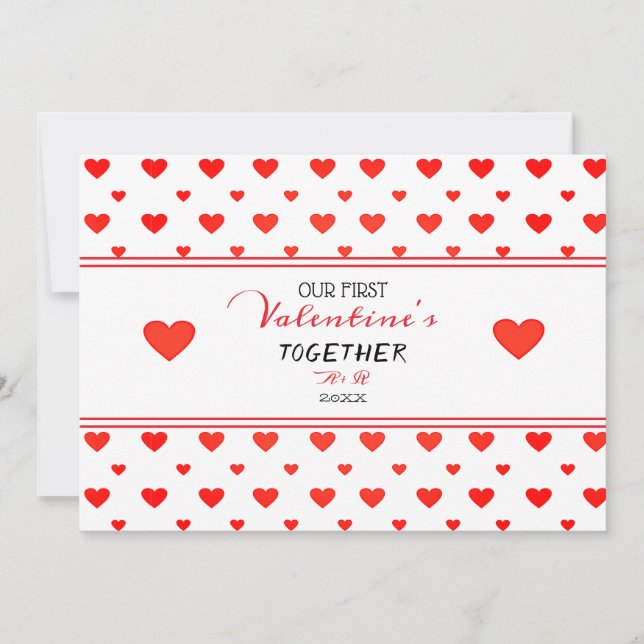 First Valentine's Day Together Red Hearts Photo  Holiday Card (Front)