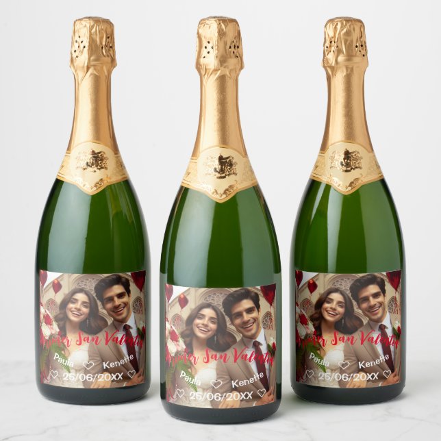 First Valentines's Day Together | Photo Spanish Sparkling Wine Label (Bottles)