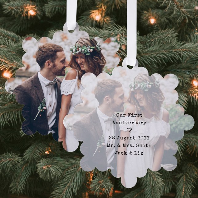 First Wedding Anniversary 2 Photos Paper Christmas Tree Decoration Card (Creator Uploaded)