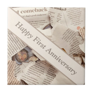 First Wedding Anniversary Newspaper  Ceramic Tile