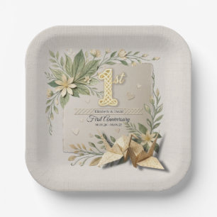 First Wedding Anniversary Papercut Cranes Couple Paper Plate
