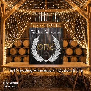 First Wedding Anniversary Rustic Wood & Gold Invitation