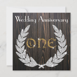First Wedding Anniversary Rustic Wood & Gold Invitation