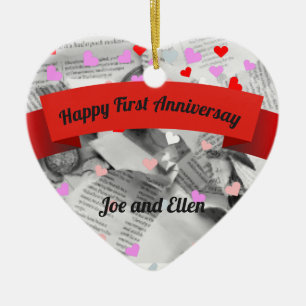 First Wedding Anniversay, Paper Anniversay Heart Ceramic Ornament