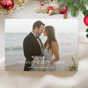 First Wedding Merry and Married Christmas Photo Holiday Card
