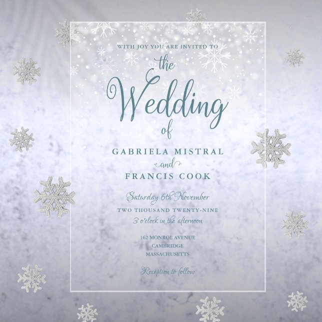 First Winter Snowflakes Elegant Script Wedding Acrylic Invitations (First Winter Snowflakes Elegant Script Wedding Acrylic Invitations)