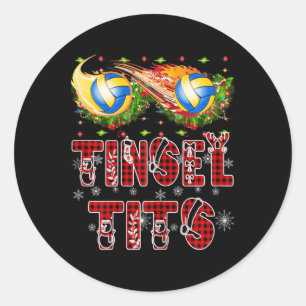 First Xmas As A Momma Tinsel Volleyball Mum Girl M Classic Round Sticker