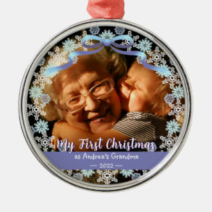 First Xmas Grandma Snowflakes Soft Blue Purple Metal Ornament