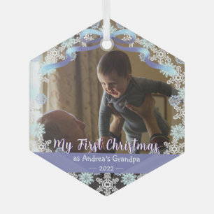 First Xmas Grandpa Light Blue Purple Tone Snow Glass Tree Decoration