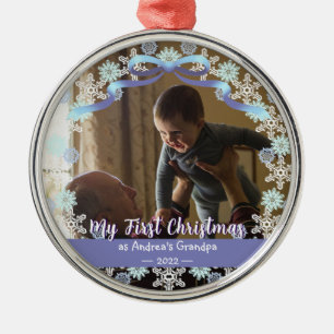 First Xmas Grandpa Light Blue Purple Tone Snow Metal Ornament
